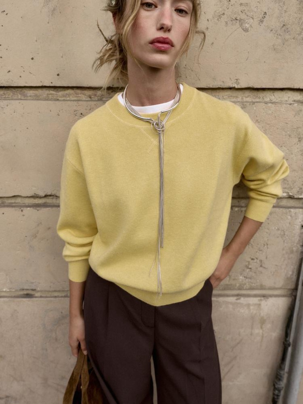 Zara black label, plain knit sweater, mid-yellow size medium GUC - Picture 3 of 11